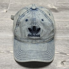 Adidas Hat Men's Adjustable Washed Denim Grey Trefoil Logo Strapback