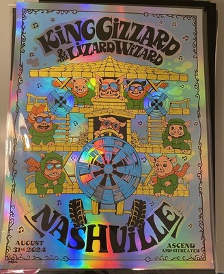 King Gizzard & The Lizard Wizard Nashville 2024 FOIL Poster Jason Galea #198/200