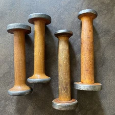 Four Antique Industrial Wooden Textile Bobbin Spools Rustic Handmade