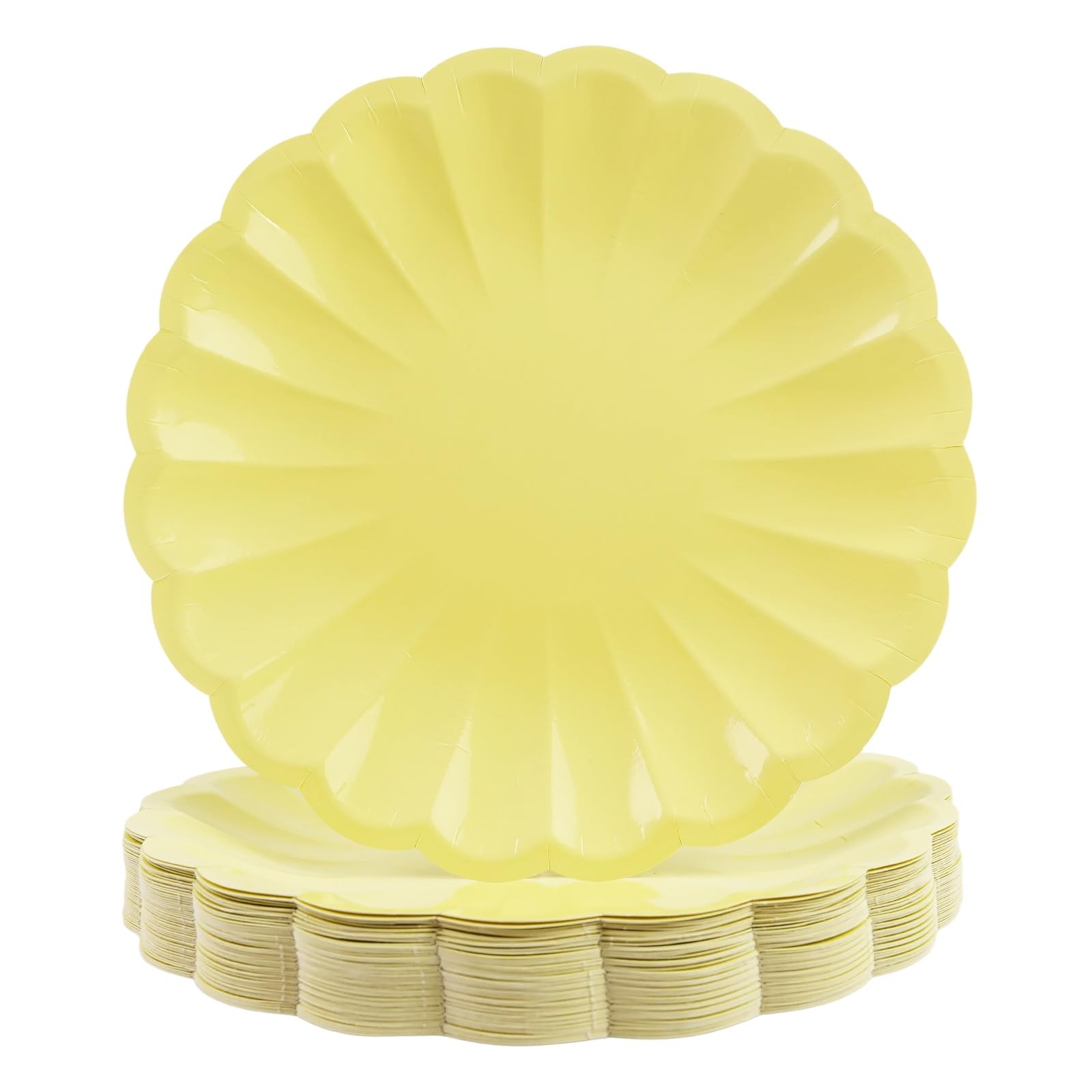 50Pcs Large Scalloped Yellow Plates 7Inch Shell Edge Dessert Plates for Cake ...