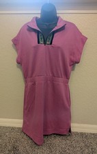 Umgee Peony Pink Quarter Zip Tunic Dress w/ Pockets Embroidered Zip Placket...