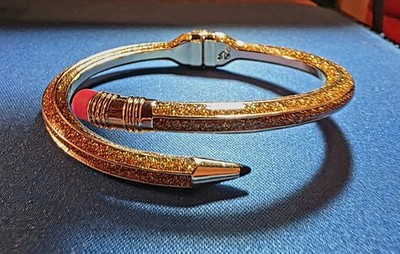 Betsey Johnson Pencil Hinged Cuff Bracelet Gold Glitter  display picture 3