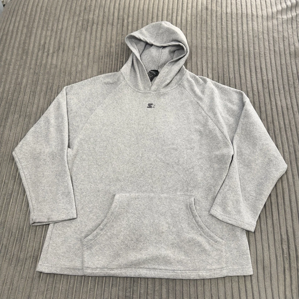 Y2K Starter Hoodie Mens L Gray Fleece Pullover VTG Boxy Oversized Retro Logo - Image 2 of 4
