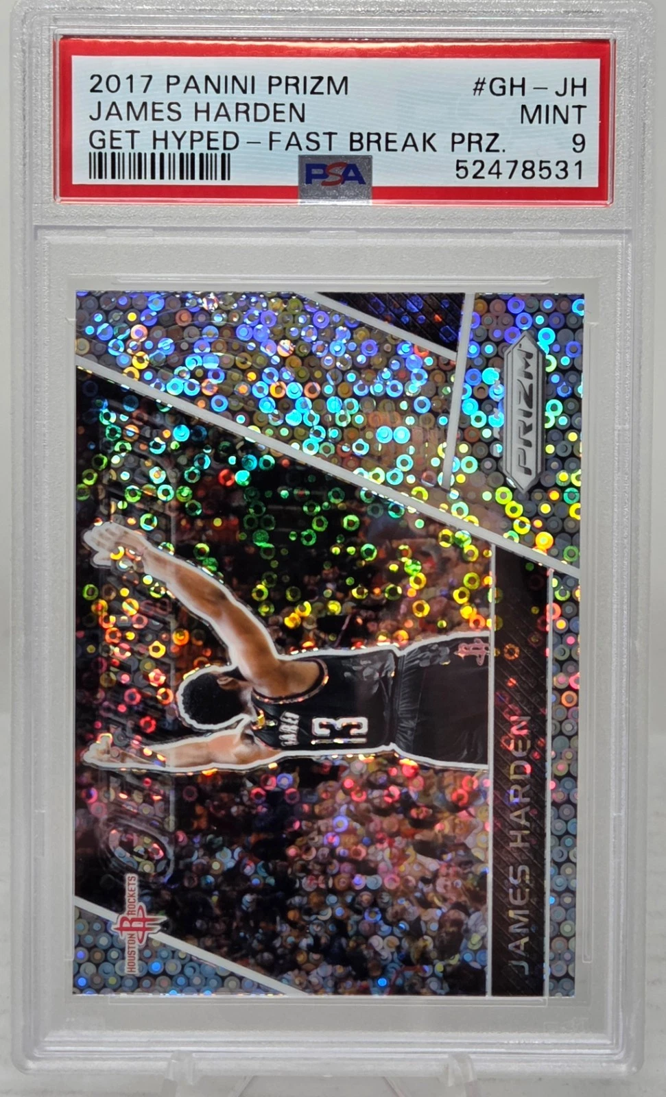 2017 Prizm Hyped Fast Break Refractor JAMES HARDEN CARD Pop 16 PSA 9 MINT