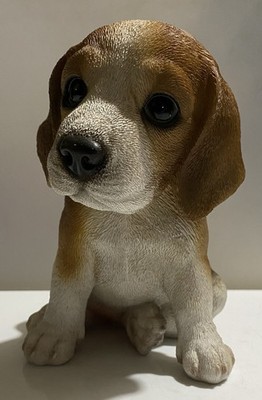 Adorable Face Beagle Sitting Puppy Statue Vintage 6  Tall Solid Heavy Cast