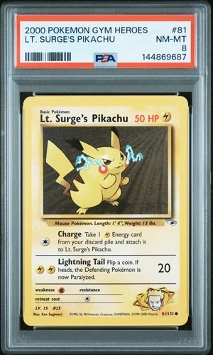 144869687 Lt. Surge's Pikachu 2000 Pokemon Gym Heroes #81 PSA 8