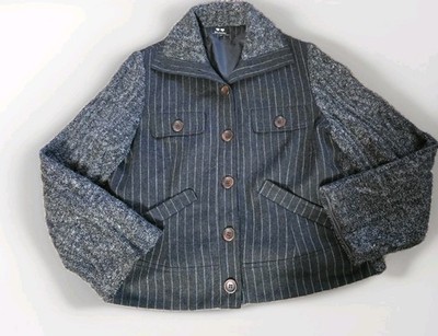 Bellissima Women's Size 40 (8-10/M US) Black Striped Button Jacket Wool Blend 