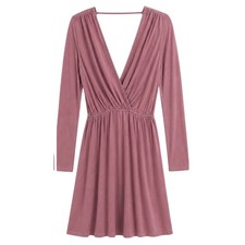 Wet Seal Mauve Pink Long Sleeve V-Neck Surplice Mini Dress Womens Sm Y2K