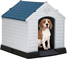 Large Plastic Dog House Indoor Outdoor Dog Kennel Waterproof Puppy Shelter Blue