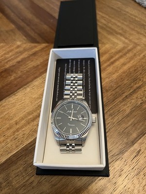 J Brackett Verona Silver Quartz Stainless Steel 43mm Watch Men's