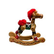Vintage Rocking Horse Christmas Ornament Red Mane Mixed Materials Hand Painted