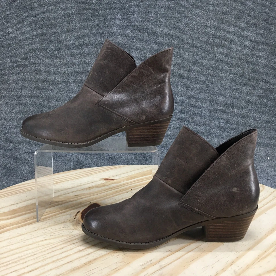 Me Too Boots Womens 6.5 M Ankle Bootie Brown Leather Casual Pull On Block Heels - Image 2 of 4
