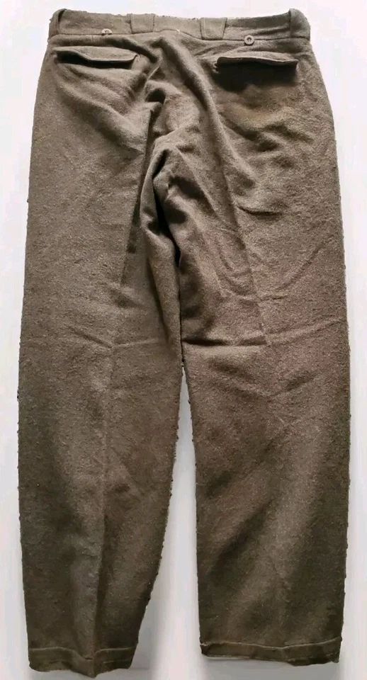 Pantalones militares de lana para hombre Olive Drab de la Segunda Guerra Mundial años 40 lienzos de algodón forro talla M Foto 3 de 4