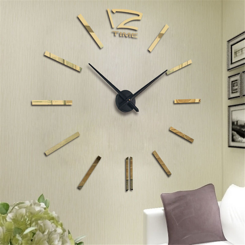 3D Modern DIY Large Wall Clock Mirror Surface Sticker Home Art Design Decor