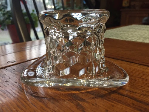 FOSTORIA AMERICAN ELEGANT CLEAR GLASS TOP HAT TOPPER 3" CANDLE TOOTHPICK HOLDER