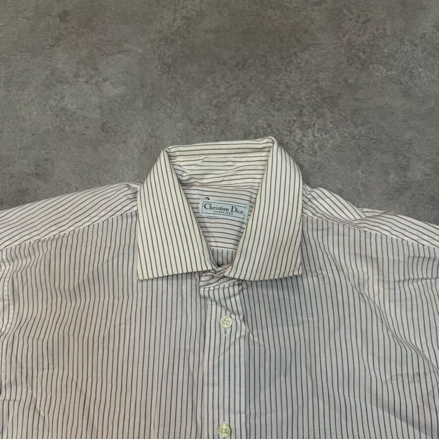 Christian Dior Shirt Mens Large Striped USA Long Sleeve Button Up Designer Red image 8