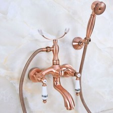 Antique Red Copper Brass Clawfoot Bath Tub Faucet Shower Mixer Tap Set sna365