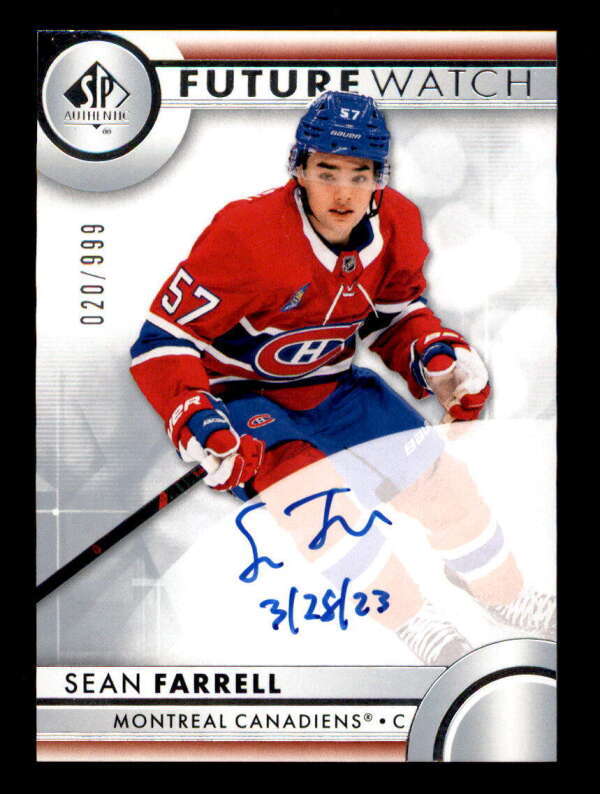 SEAN FARRELL 2023/24 SP AUTHENTIC FUTURE WATCH INSCRIBED ROOKIE AUTO #/999 T4458