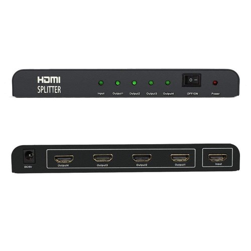 HDMI 4 Way Splitter Amplifier Duplicator 1x4 Hub 1 in 4 out 3D 1080p 4K Ultra HD - Picture 2 of 3
