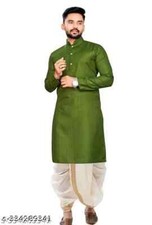 Indian Men Boys Traditional Cotton Kurta with readymade stitched silk dhoti