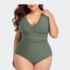 Daci Olive Green One-Piece Swimsuit With Adjustable Straps Waist Detail 20W