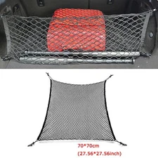 70cm x 70cm Car Trunk Rear Cargo Net Storage Elastic Mesh 4 Plastic Hooks Black