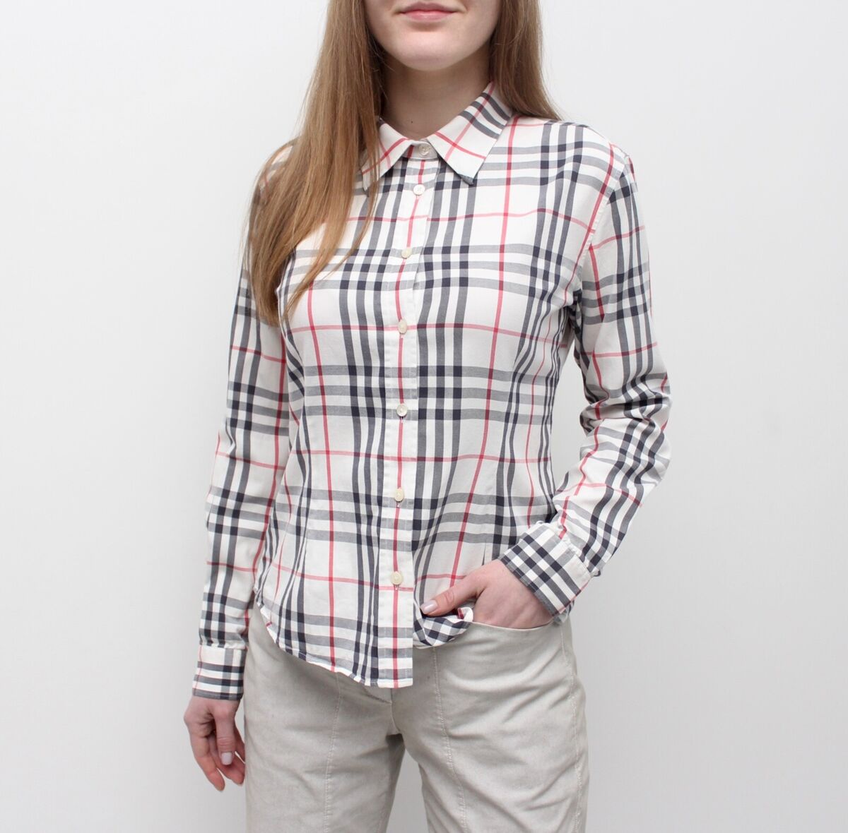 Women's BURBERRY London Nova Check Shirt Button-Down Long Sleeve Cotton  Size M