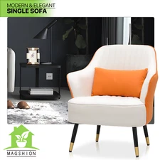 Accent Chair Faux Leather Club Single Sofa Upholstered Armchair w/Lumbar Support