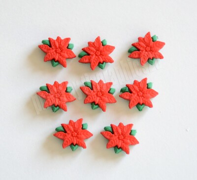 Mini Red Poinsettia FLAT BACK Craft Embellishments / Dress It Up Holiday