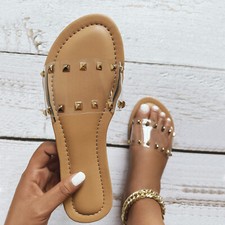New Women See Through Transparent Clear Studded Open Toe Slide Sandal Flip Flops
