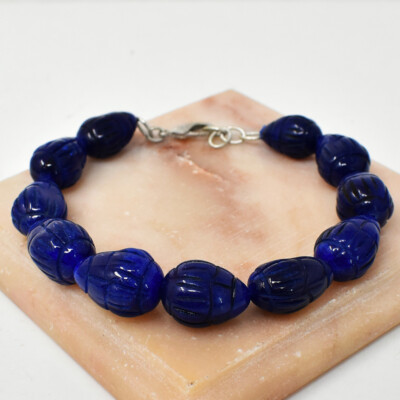 199.00 Cts Earth Mined Blue Sapphire Oval Shape Carved Beads