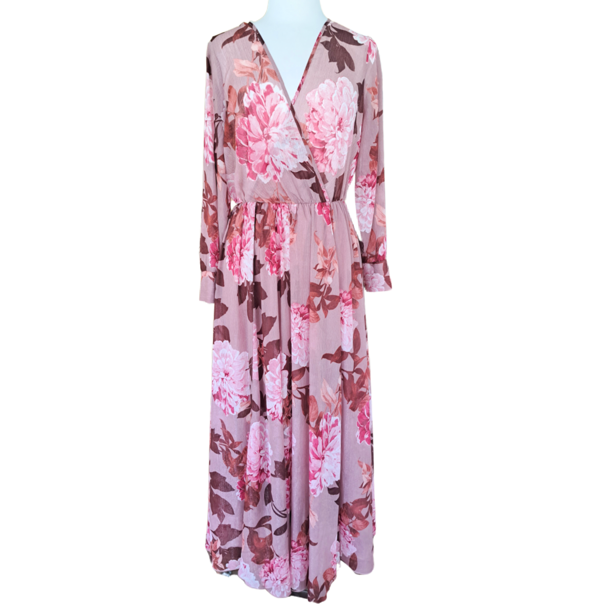 Alexa B Nites Pink Floral Maxi Dress Size 8 Long Sleeve Flowy 