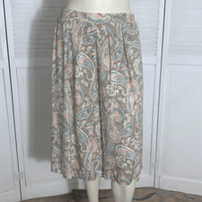 Vintage JANTZEN Boho Whimsical Pastel Floral Paisley Pleated Midi Skirt Size Lar