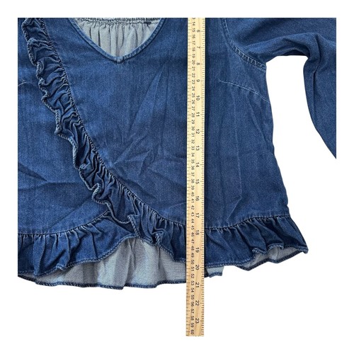 Madewell Womens Blue Denim Ruffle Detail Cotton Blouse Top Cropped Size S - Picture 7 of 8