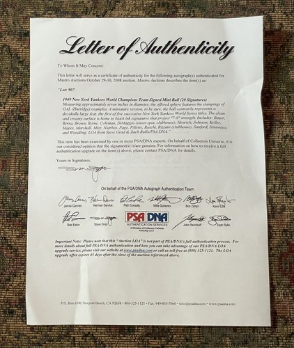1949 NY Yankees World Champions 20 Signatures DiMaggio Berra Rizzuto Etc PSA/DNA - Picture 11 of 11