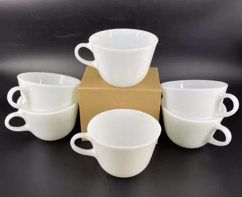 6 VTG 70s Pyrex White Milk Glass Coffee Tea Cups 8 oz Restaurant Ware USA