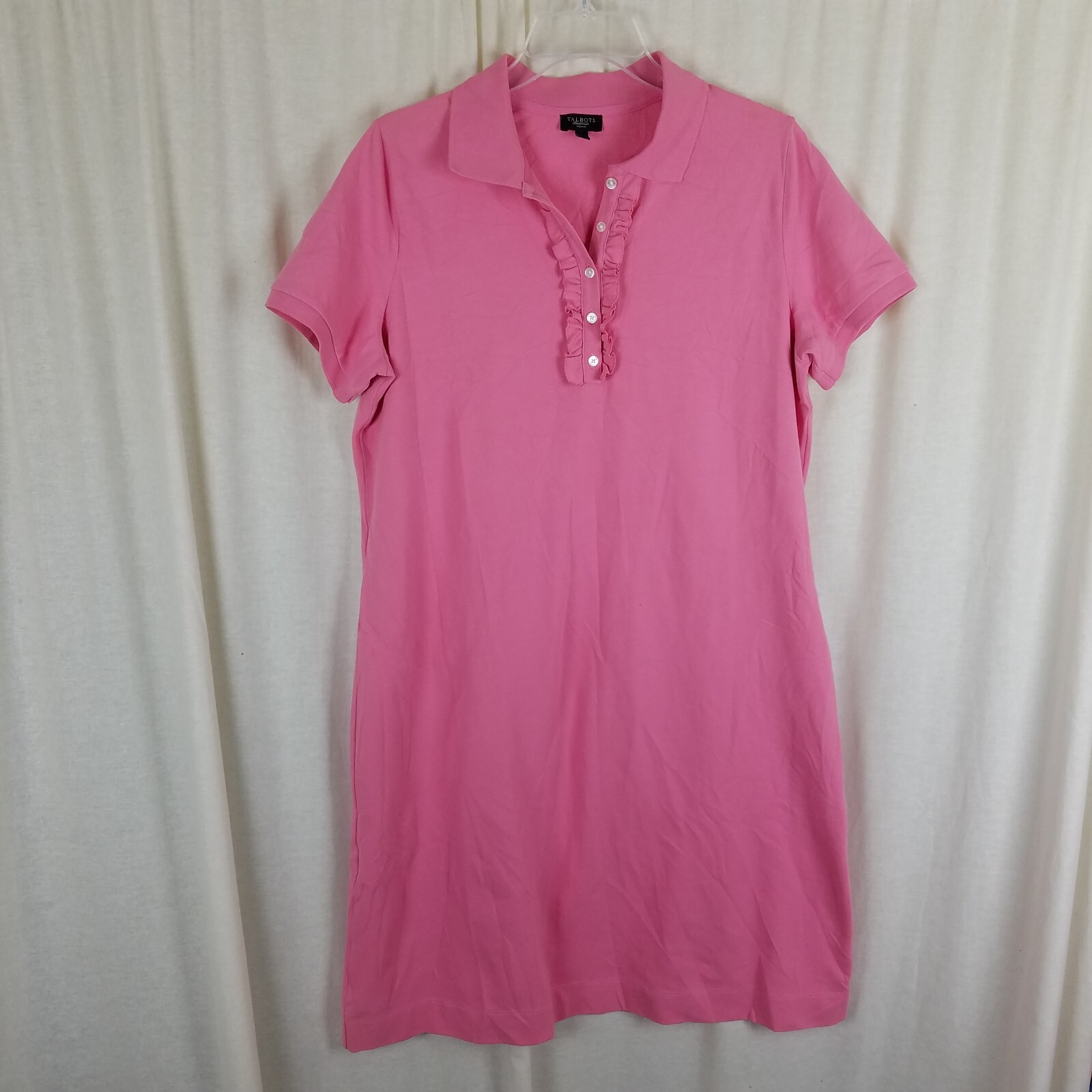 Talbots Ruffled Shift Short Sleeve Button Up Polo… - image 1