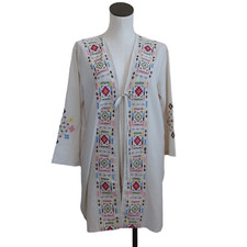 Umgee USA Embroidered Cardigan Womens Small Open Front with Tie and Pockets NEW