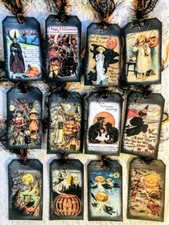 Halloween Black Smoke~Vintage~(12) Gift Hang Tags~Party~Journal~Cards~Ornie~380R