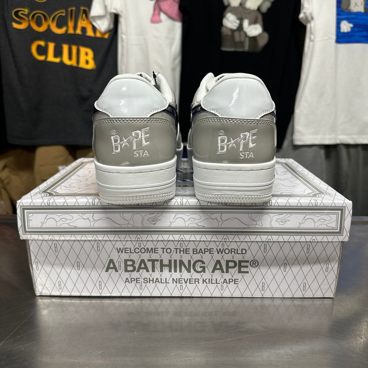 Bape Bapesta Low White/Grey Size 8 8.5 | eBay