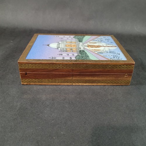 Taj Mahal Sand Art Trinket Box India Wood with Brass Hand Made Hinged Box 8x6 - Picture 9 of 11