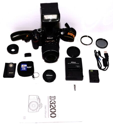 Nikon D3200 DSLR 24.2MP DSLR Camera Body with 18-55mm Lens and MANY Accessories