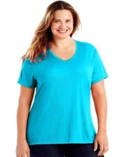 Just My Size Women's Plus-Size Short Sleeve V-Neck Tee 2X, Process Blue T shirt