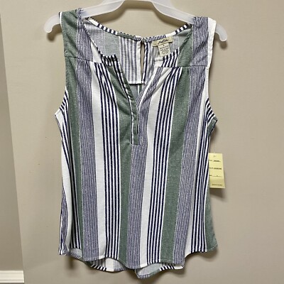 Love Potion Sz S Sleeveless Green & Blue Striped Top NWT