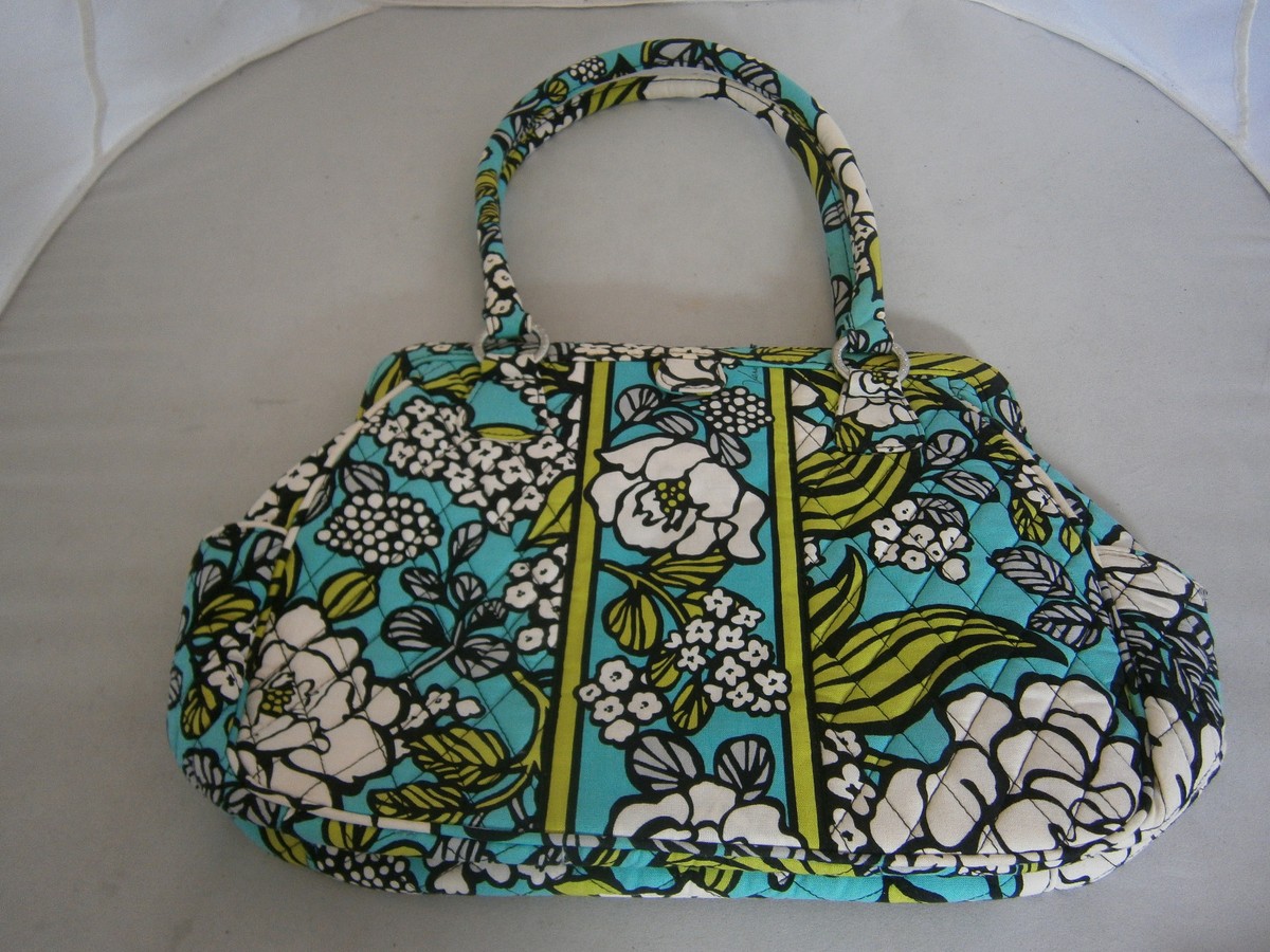 VERA BRADLEY ABBY ISLAND BLOOMS AQUA BLUE WHITE FLOWER GREEN SHOULDER BAG  PURSE