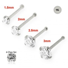 Nose Stud Bones 9K Carat Genuine White Gold Set Of 4  In Box 22g
