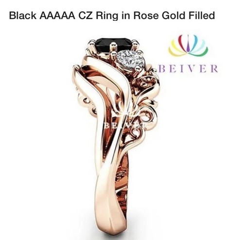 Black CZ Ring in Rose Gold Filled - Picture 3 of 4