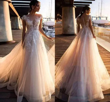 Western Garden Beach Boho Wedding Dresses Sheer Cap Sleeve Appliques Ruffles