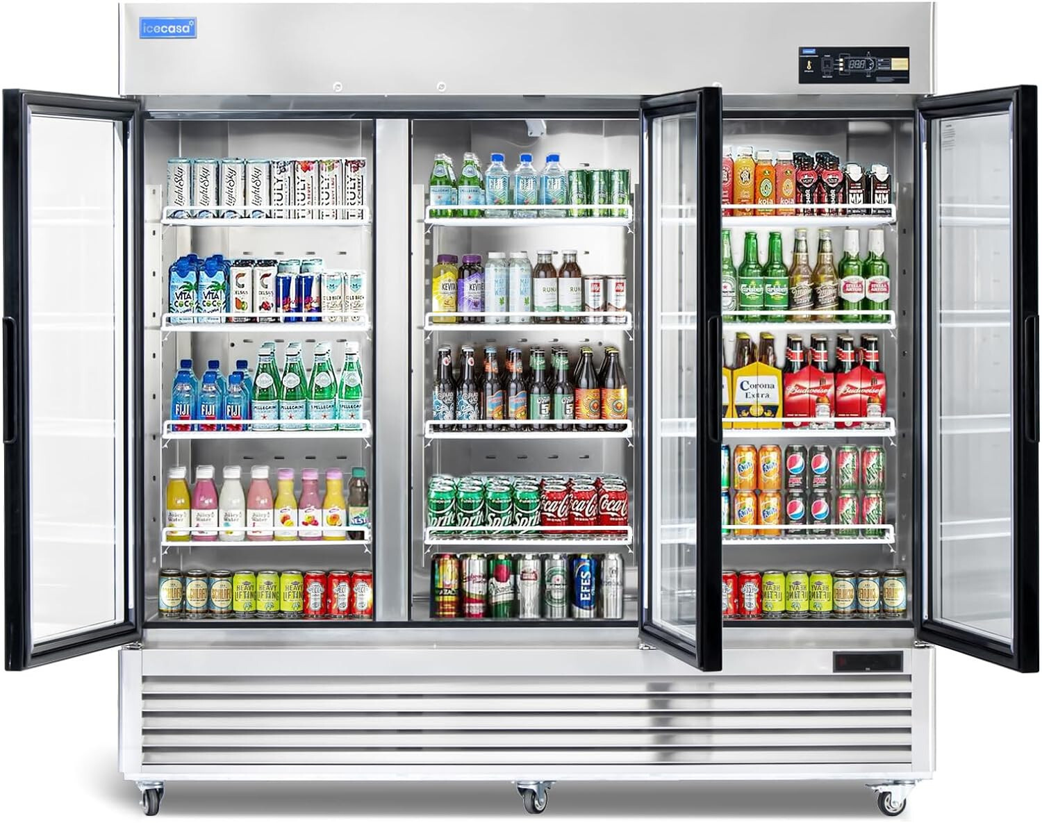 82" Commercial Glass Door Refrigerator, 3 Door Reach-In Merchandiser 72 Cu.ft