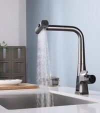 Gray Stainless Steel Pull Out Spray Swivel Brass Kitchen Faucet with LED display
